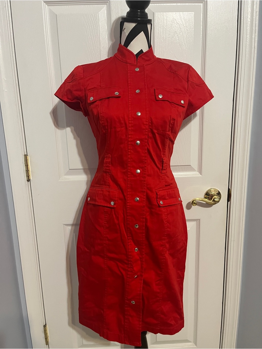 Calvin Klein Red Snap-Front Midi Dress, 4